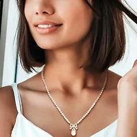 White Topaz & 3.5-10mm Freshwater Cultured Pearl Necklace in Yellow Plated Sterling Silver, 16+2 Ext.