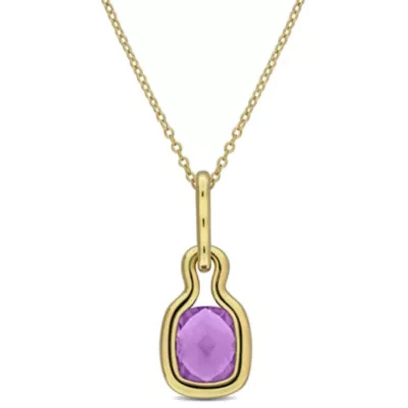 Amethyst Pendant With Chain in Yellow Plated Sterling Silver, 17-in