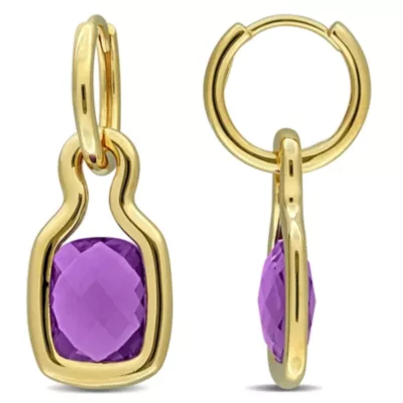 Amethyst Hoop Earrings in Yellow Plated Sterling Silver