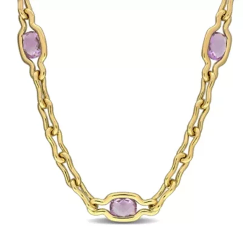 Amethyst Necklace in Yellow Plated Sterling Silver, 17-in