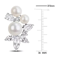 White Topaz & 5.5-6.5mm Freshwater Cultured Pearl Post Earrings in Sterling Silver