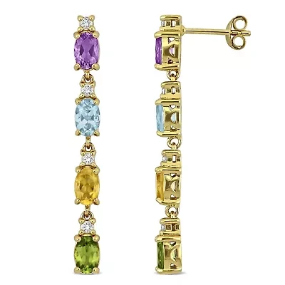 Amethyst, Blue Topaz Citrine Peridot & White Topaz Earrings in Yellow Plated Sterling Silver