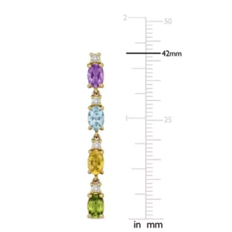 Amethyst, Blue Topaz Citrine Peridot & White Topaz Earrings in Yellow Plated Sterling Silver