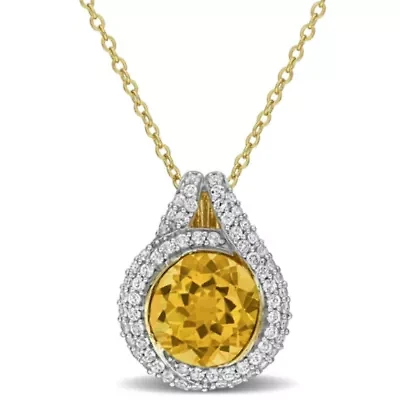 Citrine & White Topaz Pendant With Chain in Yellow Plated Sterling Silver, 17-in