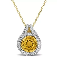 Citrine & White Topaz Pendant With Chain in Yellow Plated Sterling Silver, 17-in