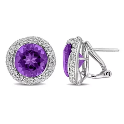 Amethyst White Topaz Earrings in Sterling Silver