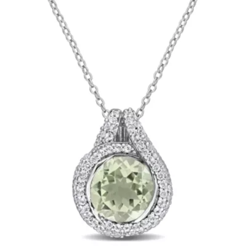 Green Quartz & White Topaz Pendant With Chain in Sterling Silver, 17-in