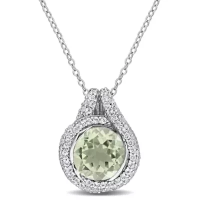 Green Quartz & White Topaz Pendant With Chain in Sterling Silver, 17-in