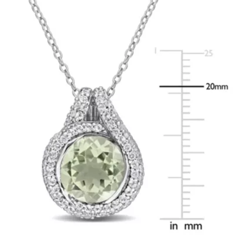 Green Quartz & White Topaz Pendant With Chain in Sterling Silver, 17-in