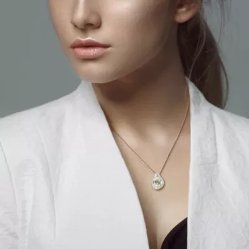 Green Quartz & White Topaz Pendant With Chain in Sterling Silver, 17-in