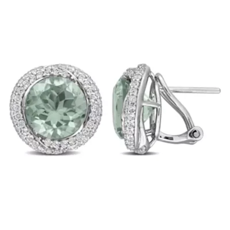 Green quartz & White Topaz Earrings in Sterling Silver