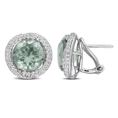 Green quartz & White Topaz Earrings in Sterling Silver