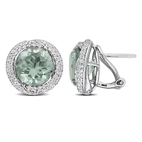Green quartz & White Topaz Earrings in Sterling Silver