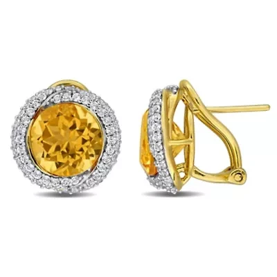 Citrine, White Topaz, Earrings in Yellow Plated Sterling Silver