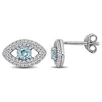 Lab Created Blue Topaz Created White Sapphire Stud Earrings in Sterling Silver