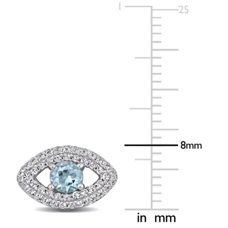 Lab Created Blue Topaz Created White Sapphire Stud Earrings in Sterling Silver