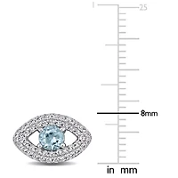 Lab Created Blue Topaz Created White Sapphire Stud Earrings in Sterling Silver