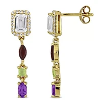 Brazil Amethyst Created White Sapphire Garnet Peridot White Topaz Earrings in Sterling Silver
