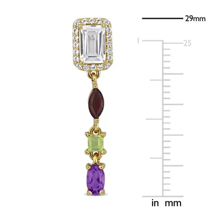 Brazil Amethyst Created White Sapphire Garnet Peridot White Topaz Earrings in Sterling Silver
