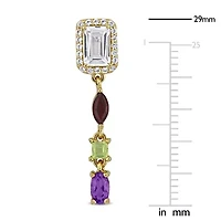 Brazil Amethyst Created White Sapphire Garnet Peridot White Topaz Earrings in Sterling Silver