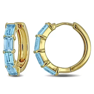 Blue Topaz Hoop Earrings in Yellow Plated Sterling Silver