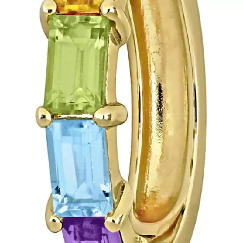 Multi-Gemstone Hoop Earrings in Yellow Plated Sterling Silver
