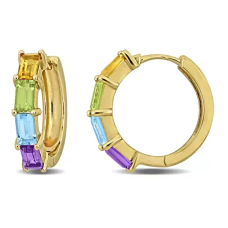 Multi-Gemstone Hoop Earrings in Yellow Plated Sterling Silver
