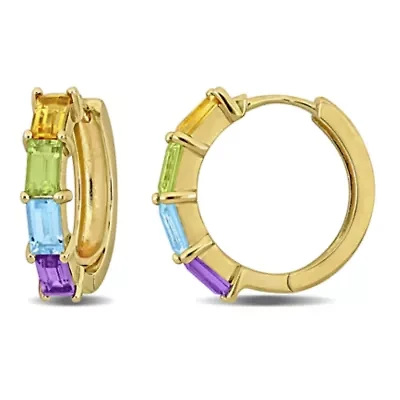 Multi-Gemstone Hoop Earrings in Yellow Plated Sterling Silver