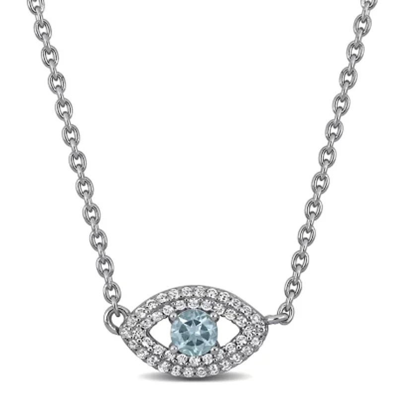 Lab Created Sky Blue Topaz & Created White Sapphire Necklace in Sterling Silver, 18"+1"ext