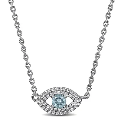 Lab Created Sky Blue Topaz & Created White Sapphire Necklace in Sterling Silver, 18"+1"ext