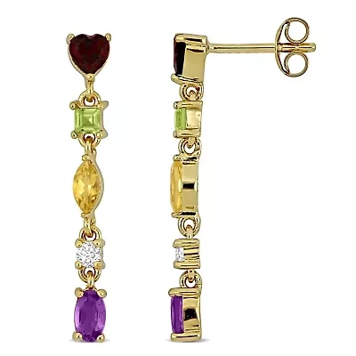 Brazil Amethyst, Sky Blue Topaz, Citrine, Garnet & Peridot Earrings in Yellow Plated Sterling Silver