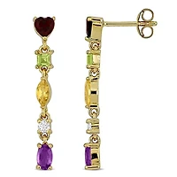 Brazil Amethyst, Sky Blue Topaz, Citrine, Garnet & Peridot Earrings in Yellow Plated Sterling Silver