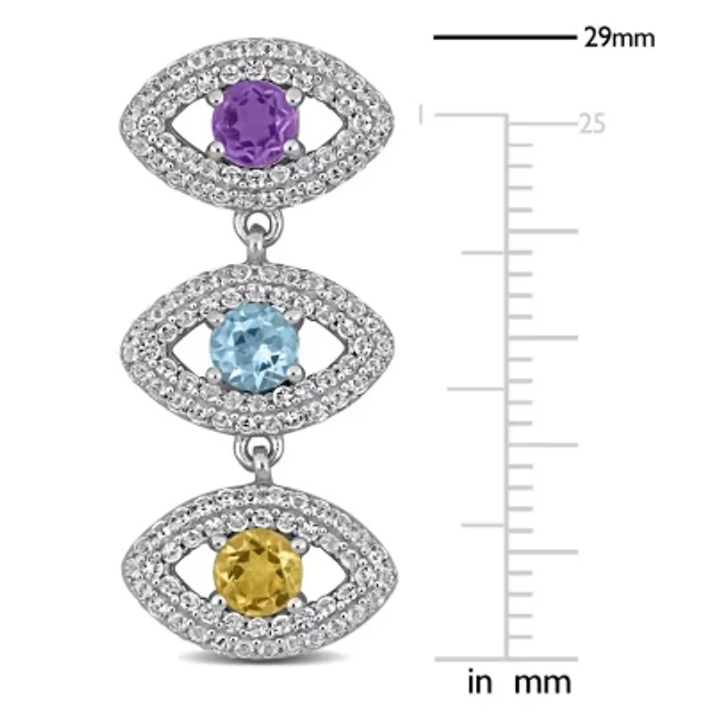 Amethyst Sky Blue Topaz Citrine Created White Sapphire Drop Earrings in Sterling Silver