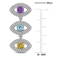 Amethyst Sky Blue Topaz Citrine Created White Sapphire Drop Earrings in Sterling Silver