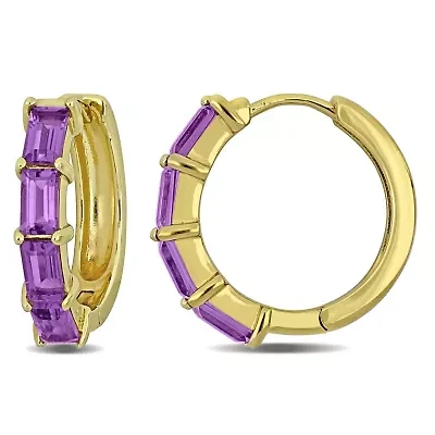 Amethyst Huggie Earrings in Yellow Plated Sterling Silver