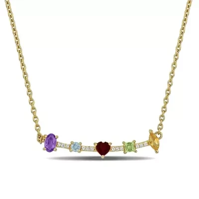 Lab Created Multi-Gemstone Necklace in Yellow Plated Sterling Silver 18"+1"ext