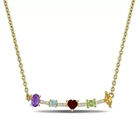 Lab Created Multi-Gemstone Necklace in Yellow Plated Sterling Silver 18"+1"ext