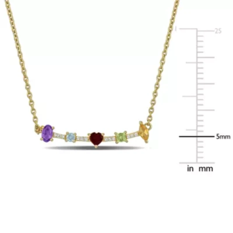 Lab Created Multi-Gemstone Necklace in Yellow Plated Sterling Silver 18"+1"ext