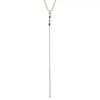 Lab Created Multi-Gemstone Necklace in Yellow Plated Sterling Silver, 18"+1"ext