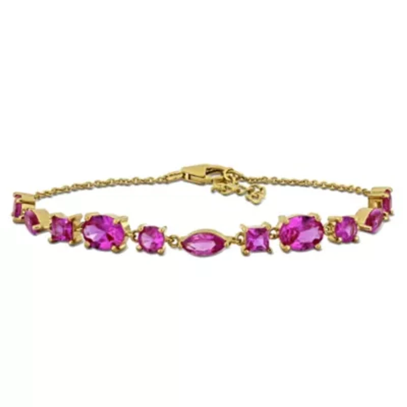 Lab Created Created Pink Sapphire Bracelet in Yellow Plated Sterling Silver, 7.5"+1" ext.