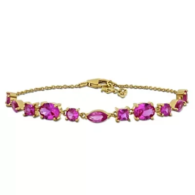 Lab Created Created Pink Sapphire Bracelet in Yellow Plated Sterling Silver, 7.5"+1" ext.