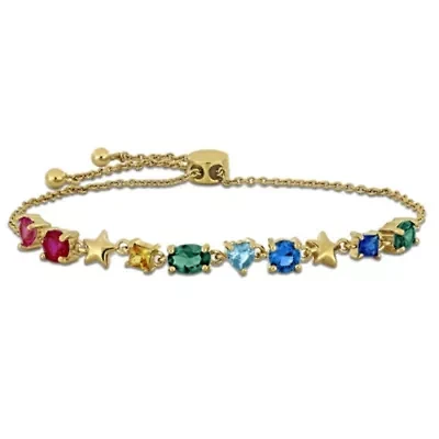 Lab Created Multi-Gemstone Bracelet in Yellow Plated Sterling Silver, 9- in