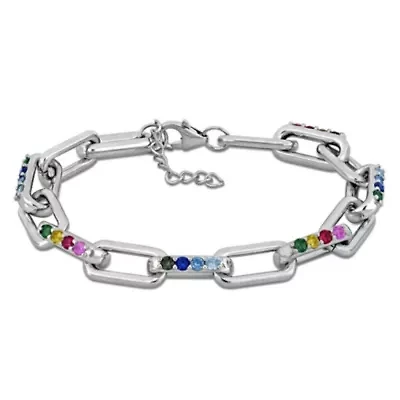 Lab Created Multi-Gemstone Bracelet in Sterling Silver, 7"+1" ext.