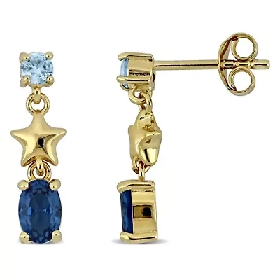 Lab Created Created Blue Spinel & Created Aquamarine Earrings in Yellow Plated Sterling Silver