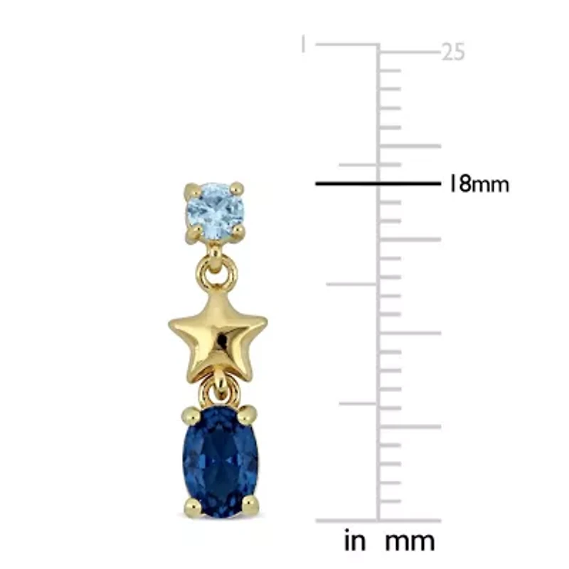 Lab Created Created Blue Spinel & Created Aquamarine Earrings in Yellow Plated Sterling Silver