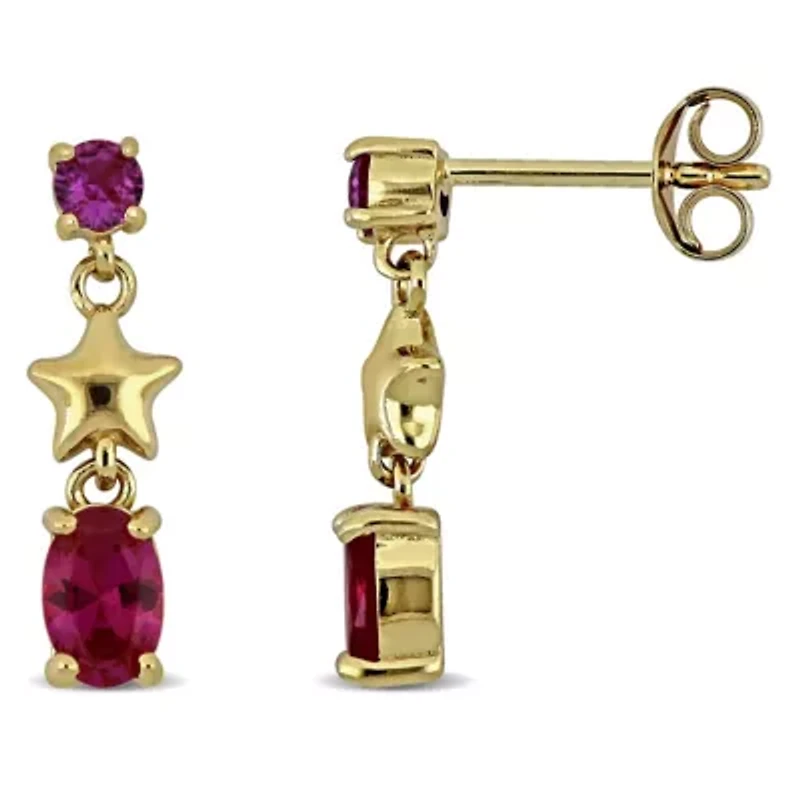 Lab Created Created Pink Sapphire & Created Ruby Earrings in Yellow Plated Sterling Silver