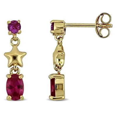 Lab Created Created Pink Sapphire & Created Ruby Earrings in Yellow Plated Sterling Silver