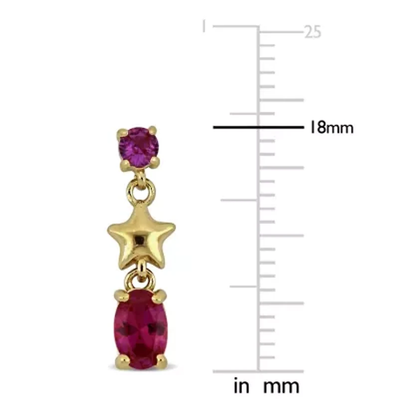 Lab Created Created Pink Sapphire & Created Ruby Earrings in Yellow Plated Sterling Silver