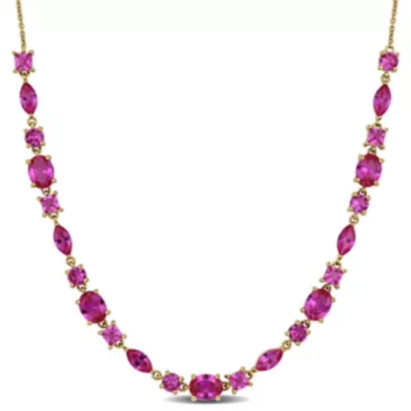 Lab Created Created Pink Sapphire Necklace in Yellow Plated Sterling Silver, 18"+1"ext