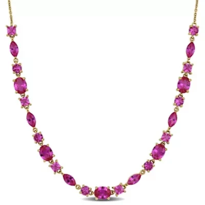 Lab Created Created Pink Sapphire Necklace in Yellow Plated Sterling Silver, 18"+1"ext